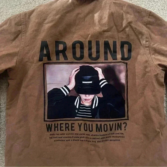 Reborn & Audi Streetwear (Around) Snap Jacket Coat Me Large Brown Striped Trim - Picture 3 of 12